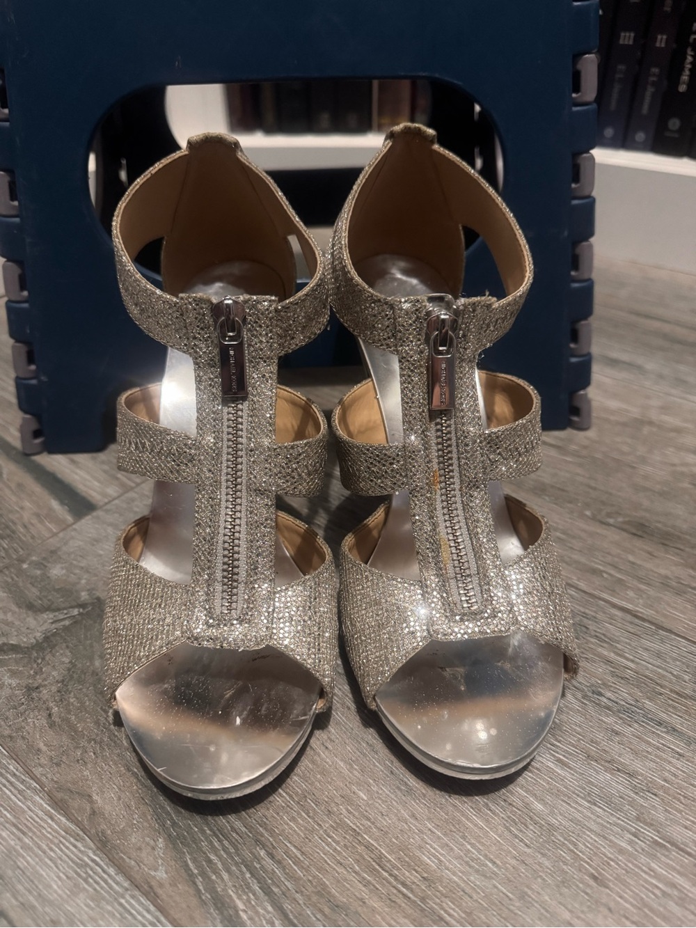 Michael Kors Silver Glitter Zip-Front Heels